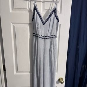 Blue stripped jumpsuit.